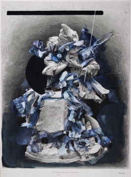 Der Kuss | 2024 |32x34cm | Peer Kriesel Übermalung | Mischtechnik auf Papier, gerahmt